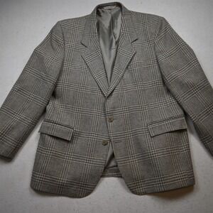 Vtg USA Made 44R Gray Houndstooth 100% Wool Tweed Mens Blazer Jacket Sport Coat
